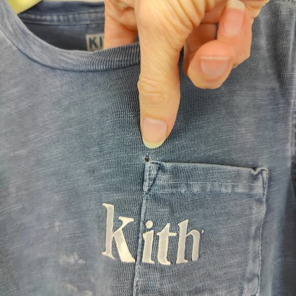 Kith Long Sleeve Pocket Tee Kids 4 5 Faded Blue Logo Graphic Crewneck Cotton - Picture 4 of 7
